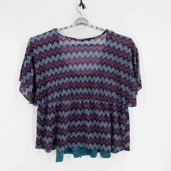 Maurices True Y2K  kimono-style top chevron pattern with teal attached tank top - Picture 2 of 7
